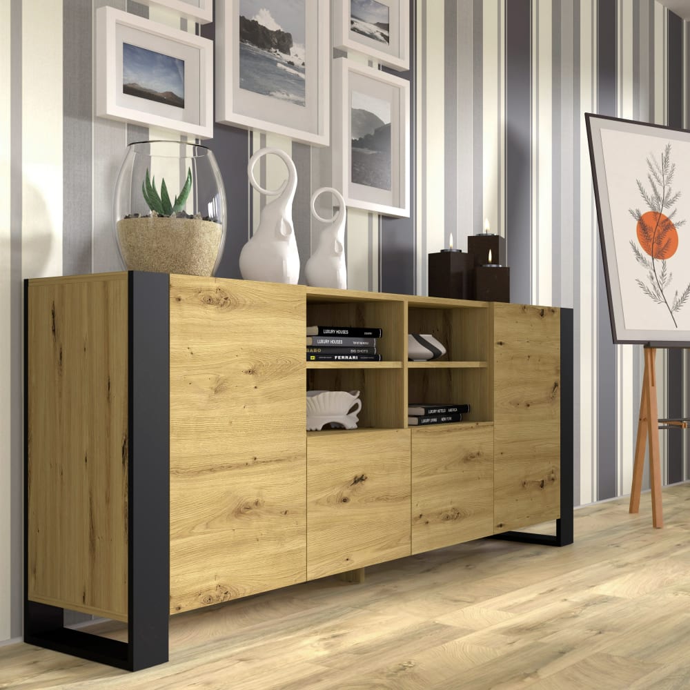 Commode effet bois Crème et Noir