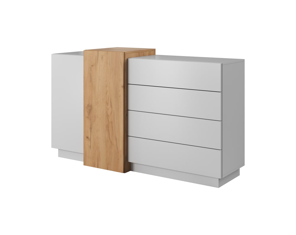 AKL FURNITURE Kommode Holzeffekt Weiß und Creme style modern Weiß Spanplatte
