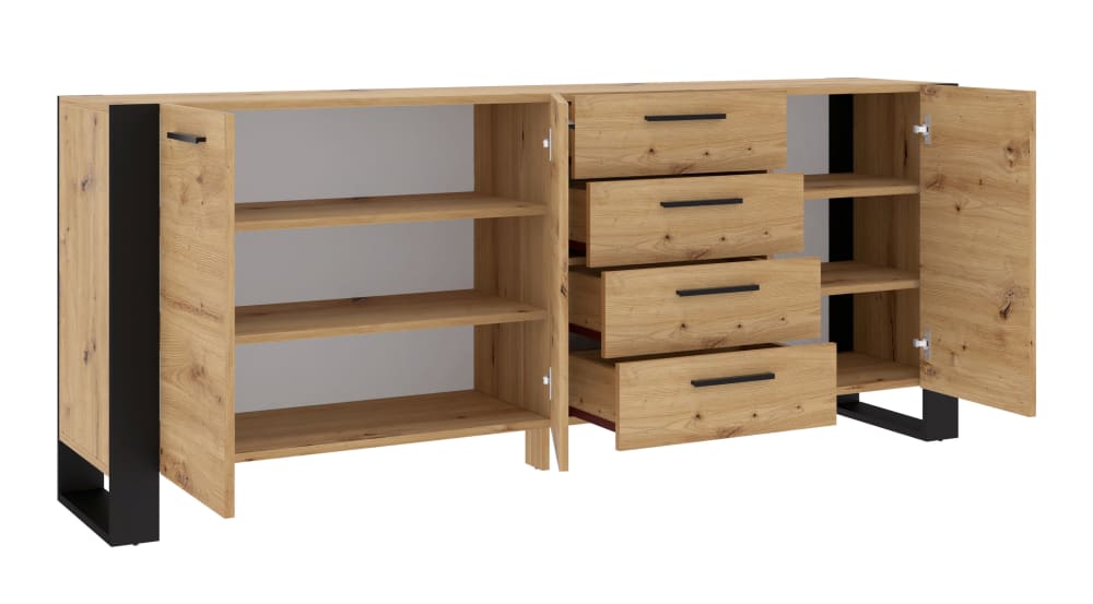 Buffet 3 portes 4 tiroirs panneaux stratifiés marron - Maisons du Monde