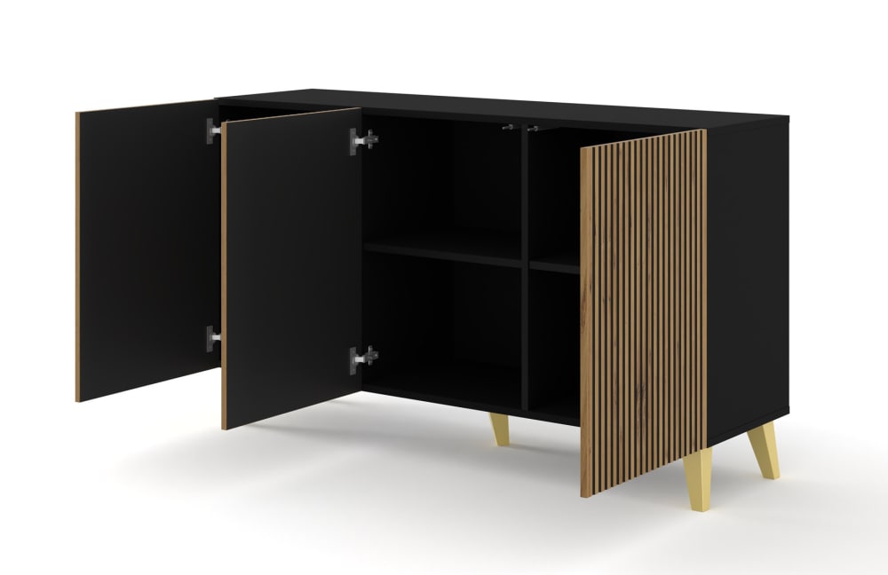 Commode effet bois Noir & Crème et Doré