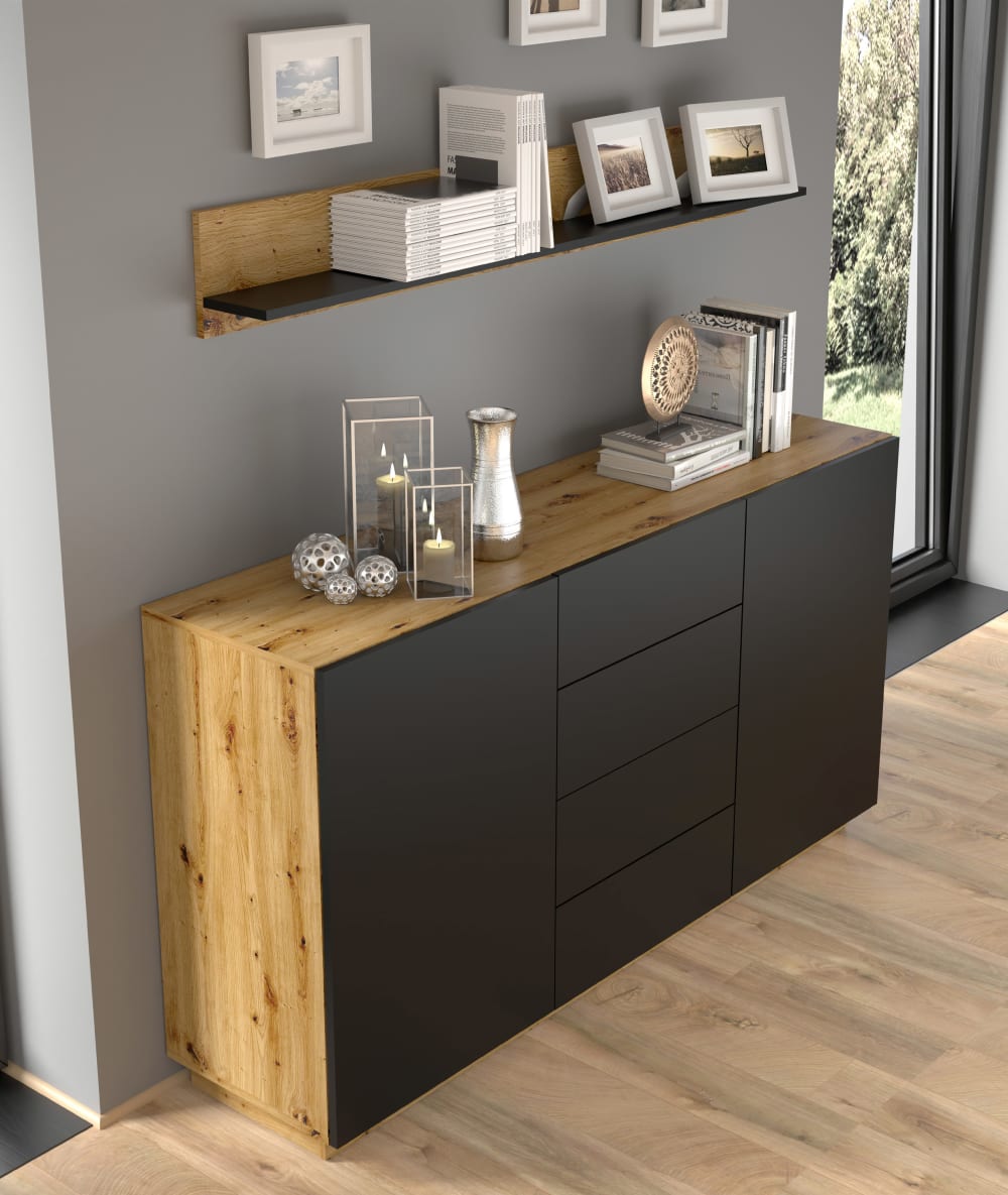 Étagère effet bois Crème et Noir