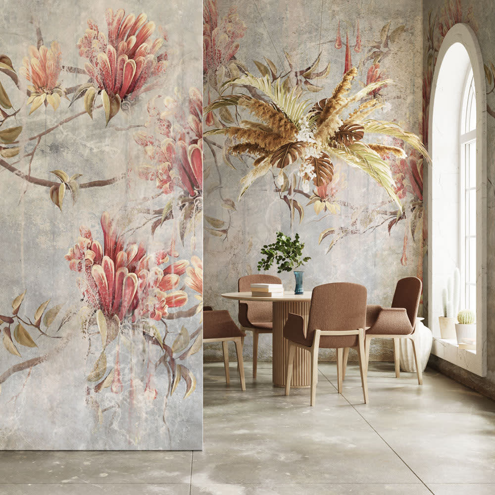 Carta da parati tnt goffrata stile floreale 300x300 cm - Multicolore - Tessuto non tessuto