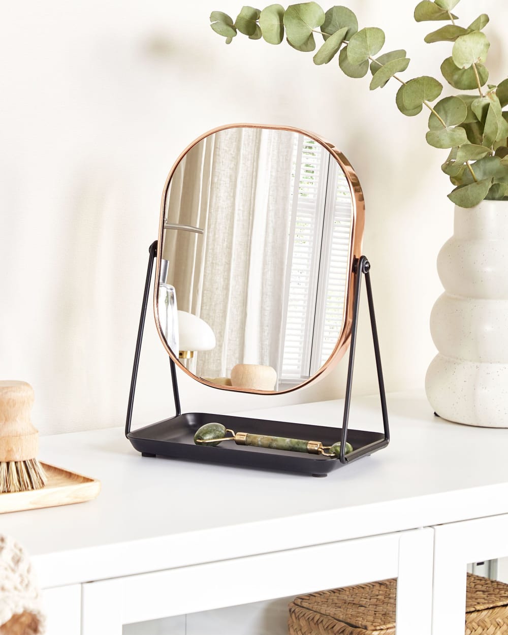 Miroir de table en métal rose doré 31x24