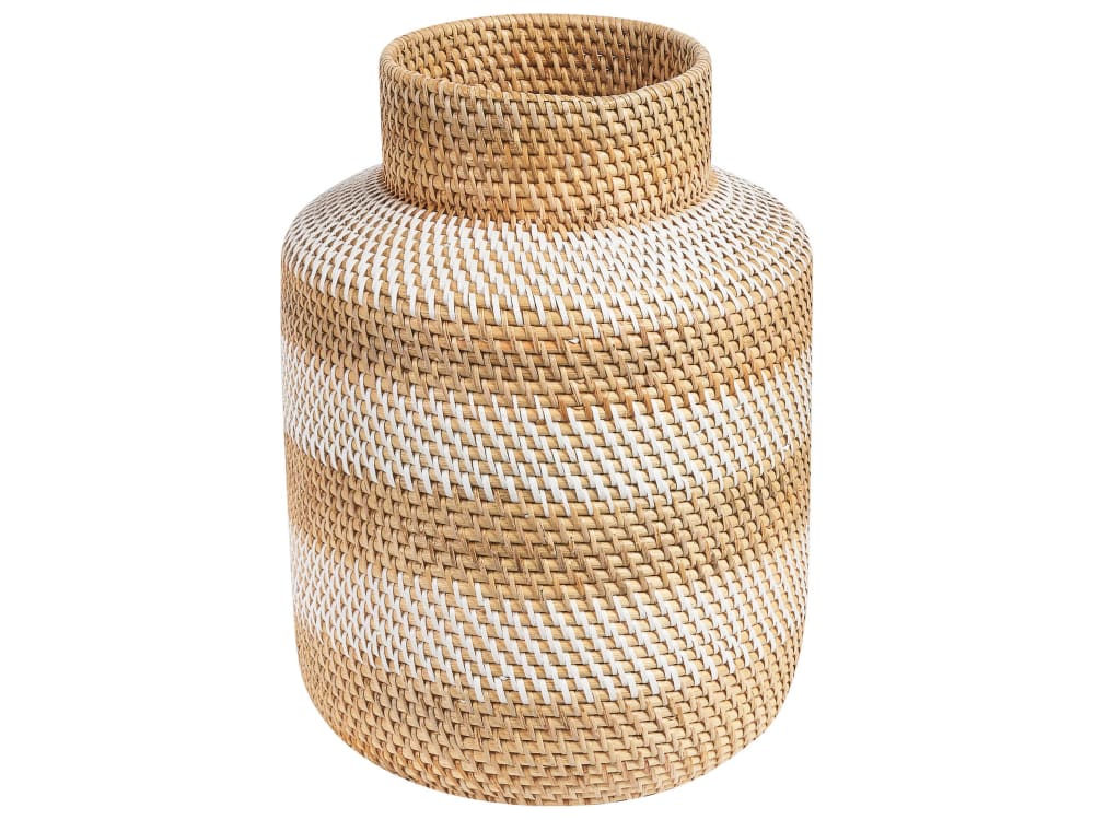 Dekovase Aus Rattan 36Cm, Weiß