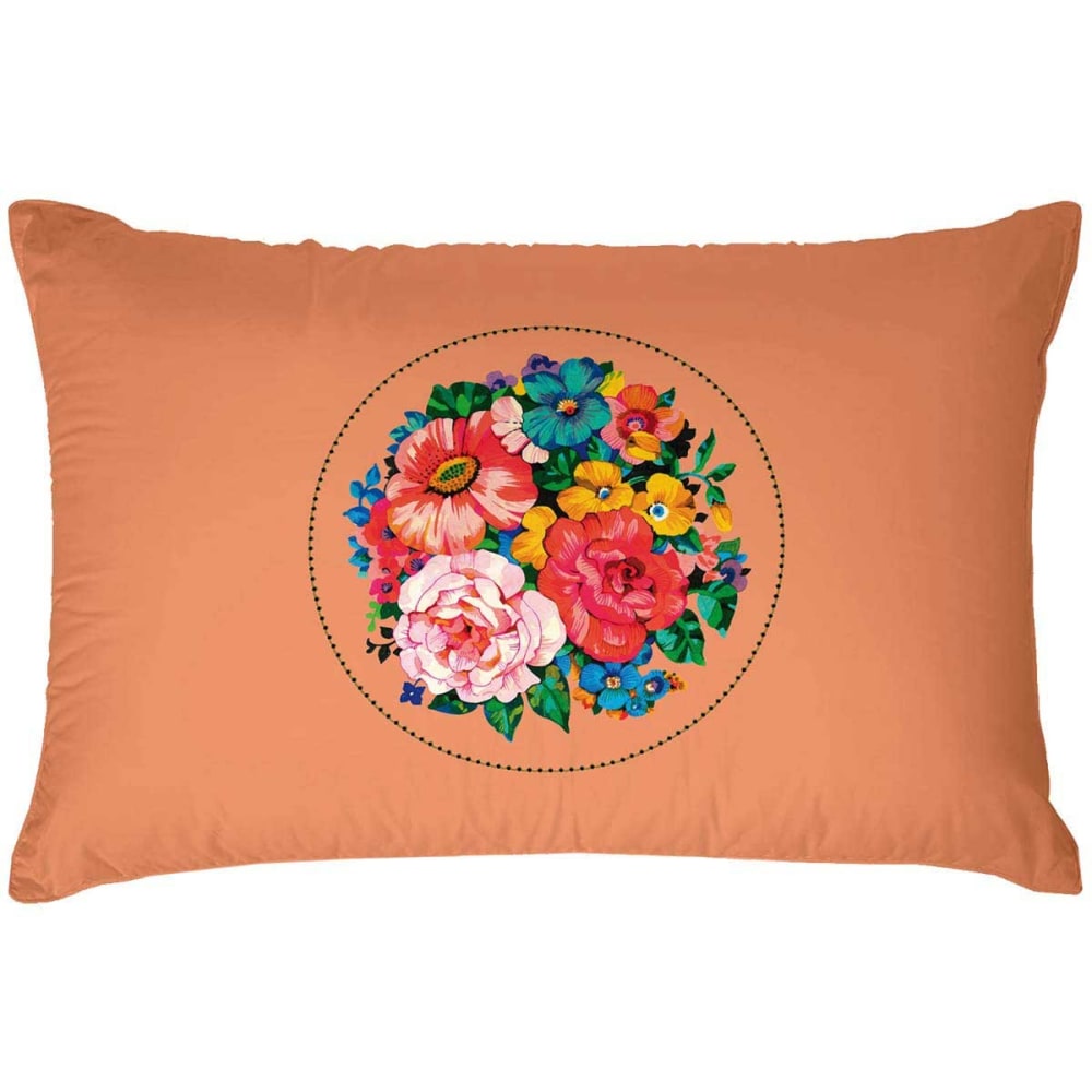 Housse de coussin extérieur motif fleuri vintage orange 40x60 cm