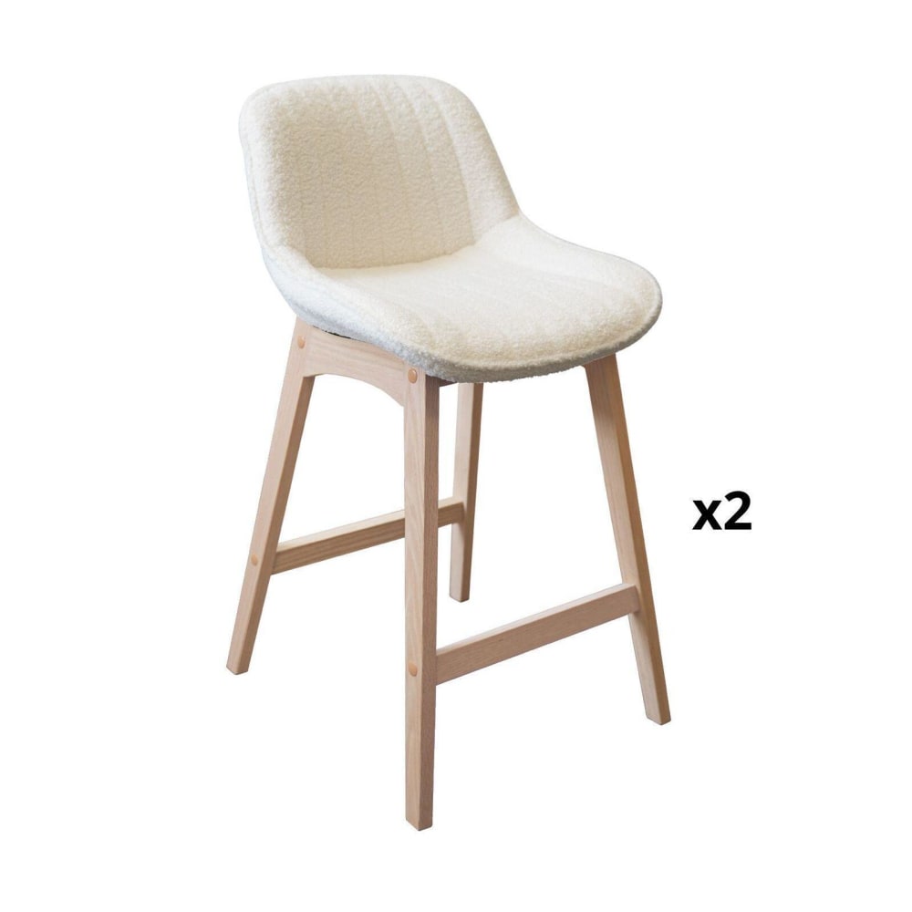 Lot de chaises  d'îlot et bar en chêne et assise tissu bouclette 65cm