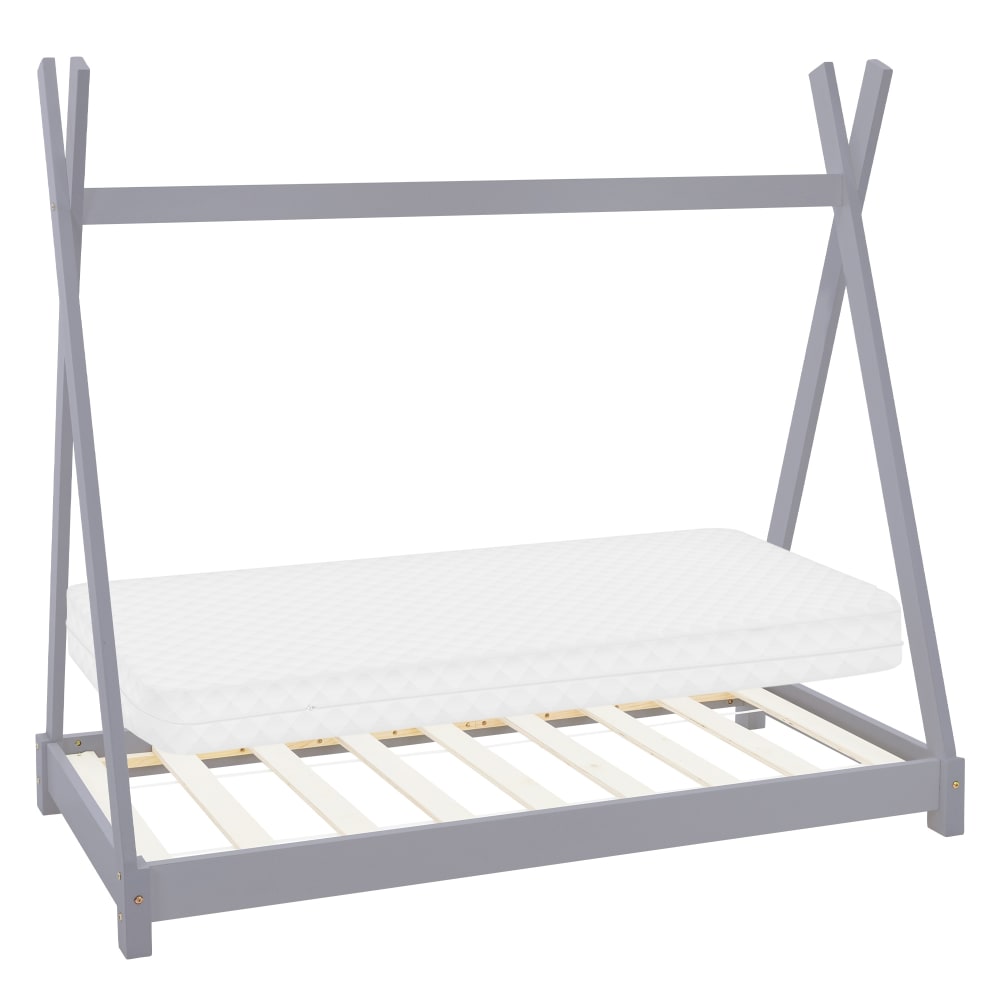 Lit tipi enfant 70x140 cm matelas et sommier inclus bois gris clair