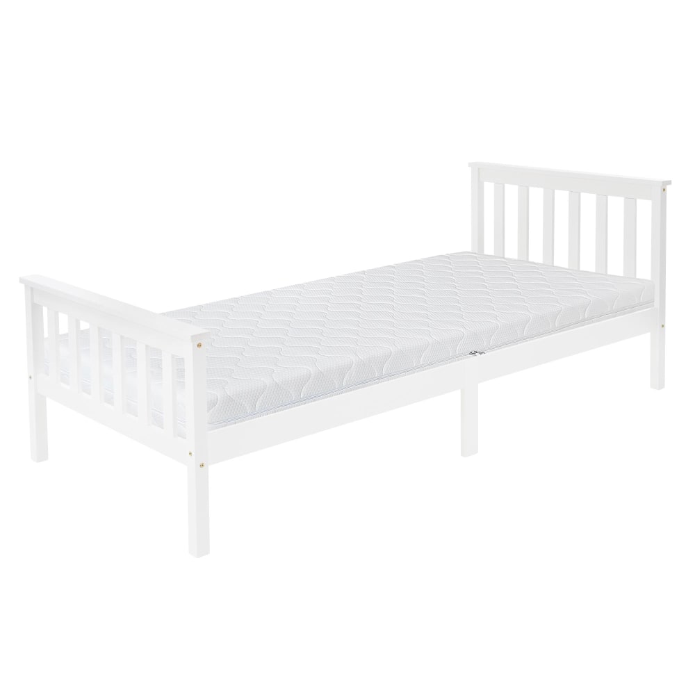 Lit enfant simple 90x200 cm blanc avec sommier à lattes + matelas