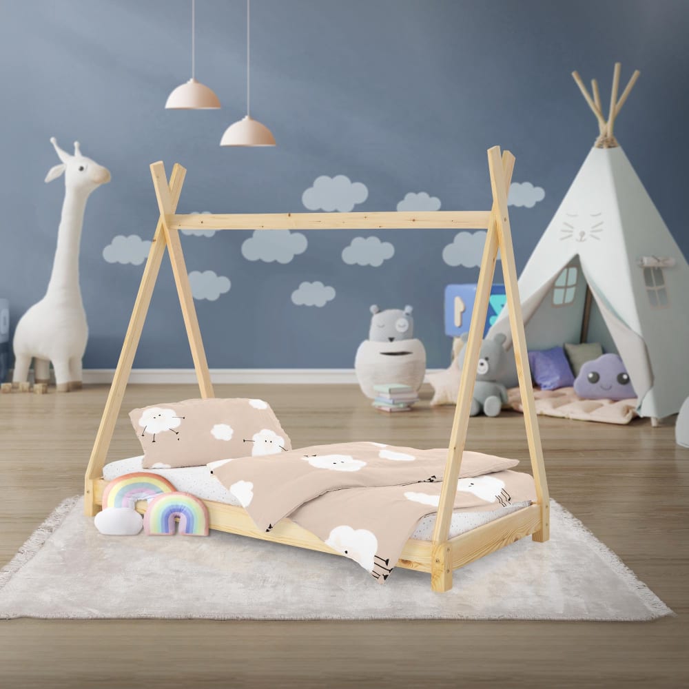 Lettino tenda tepee per bambini 70x140 cm legno pino naturale -