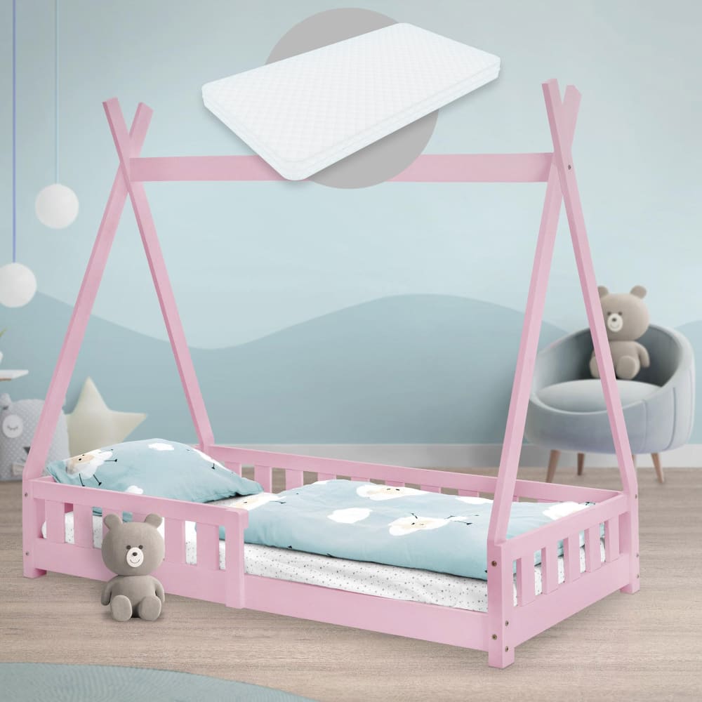 Letto tenda per bambini 80x160 cm rosa con materasso e sponde -