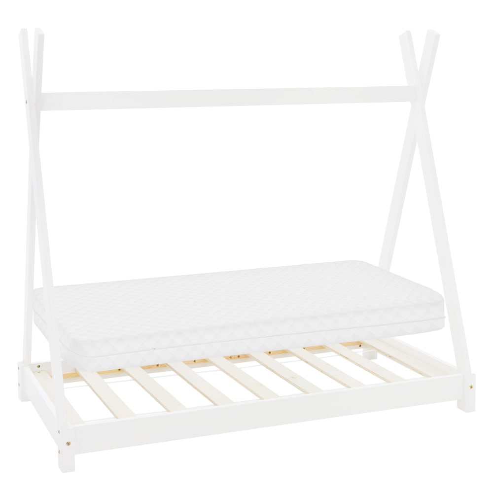 Lit tipi enfant 70x140 cm matelas et sommier inclus bois de pin blanc