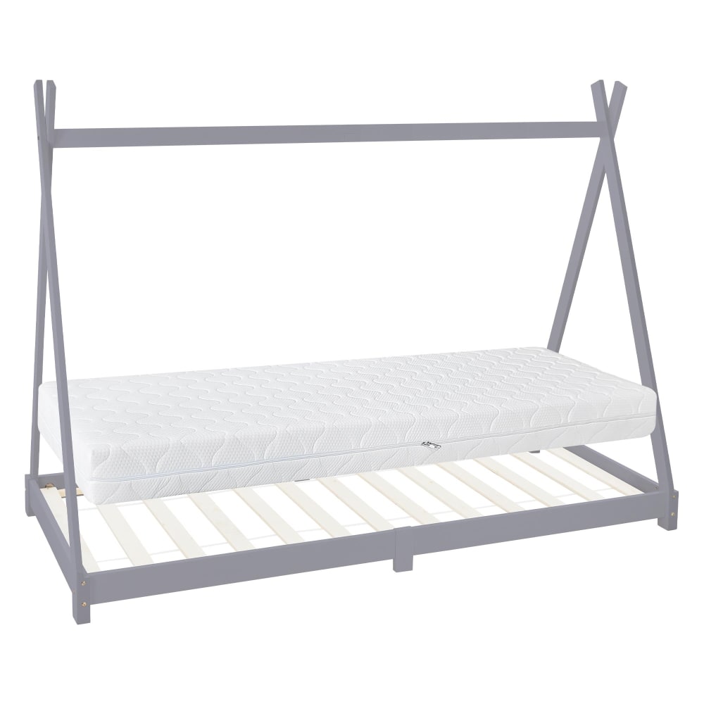 Lit tipi enfant 90x200 cm matelas et sommier inclus bois gris clair
