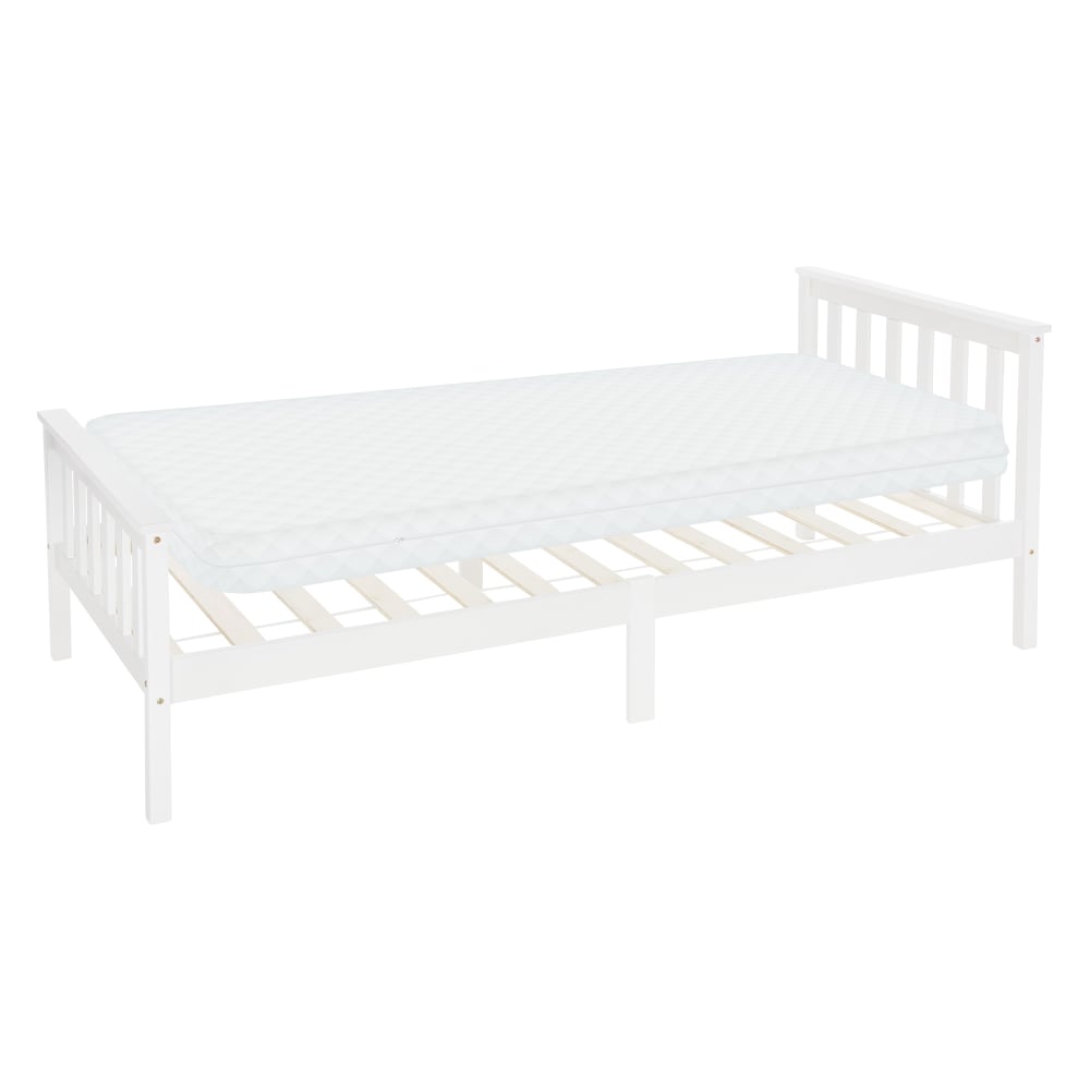 Lit enfant simple 90x200 cm blanc avec sommier à lattes + matelas