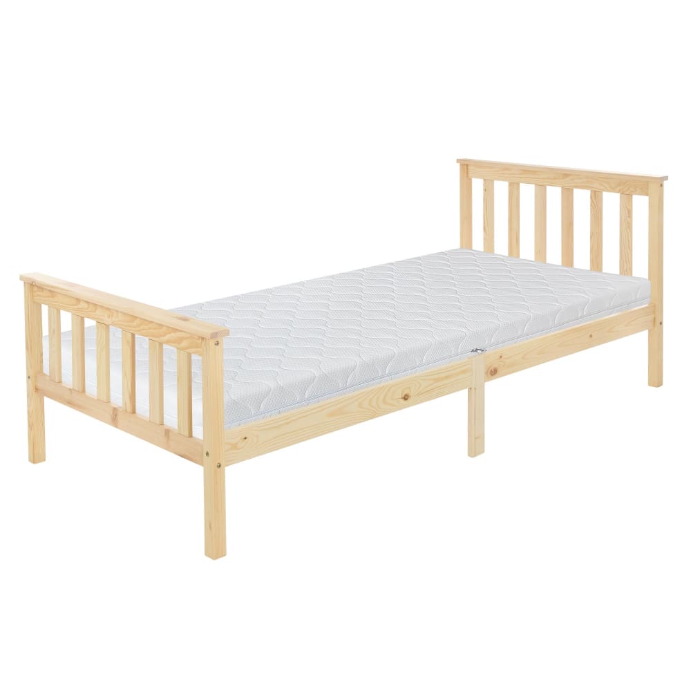 Lit enfant simple 90x200 cm naturel avec sommier à lattes + matelas