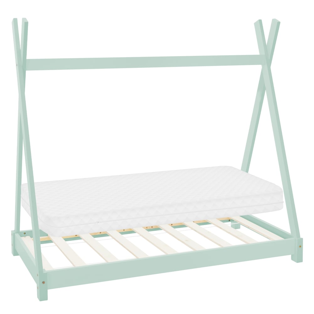 Lit tipi enfant 70x140 cm matelas et sommier inclus bois de pin menthe