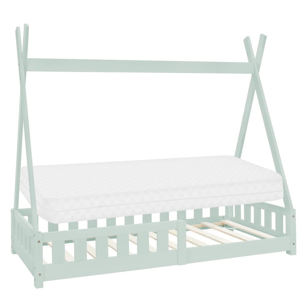 ML-Design Kinderbett Tipi + Matratze 80x160 cm Mint Rausfallschutz Kiefernholz Grün Baby