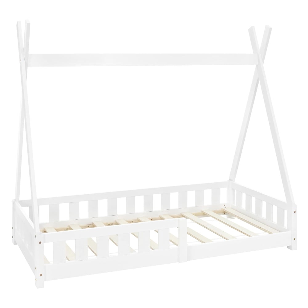 ML-Design Kinderbett Tipi mit Rausfallschutz 80x160 cm, Weiß, aus Kiefernholz Weiß Baby