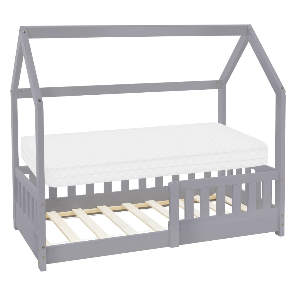 ML-Design Kinderbett mit Dach und Matratze 70x140 cm, Hellgrau, aus Kiefernholz Öko-Tex Zertifikat Baby -