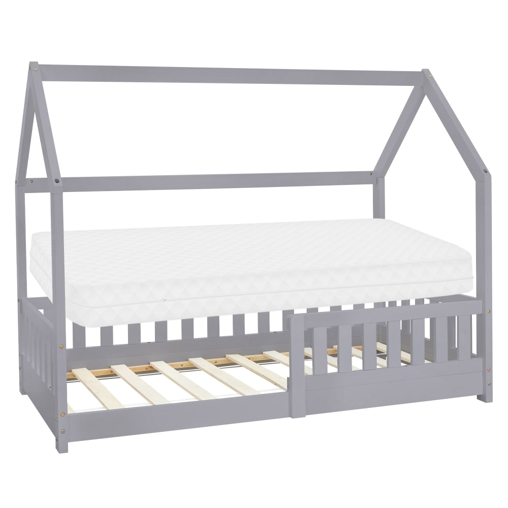 Lit cabane enfant 80x160 cm matelas et barrière inclus bois gris clair