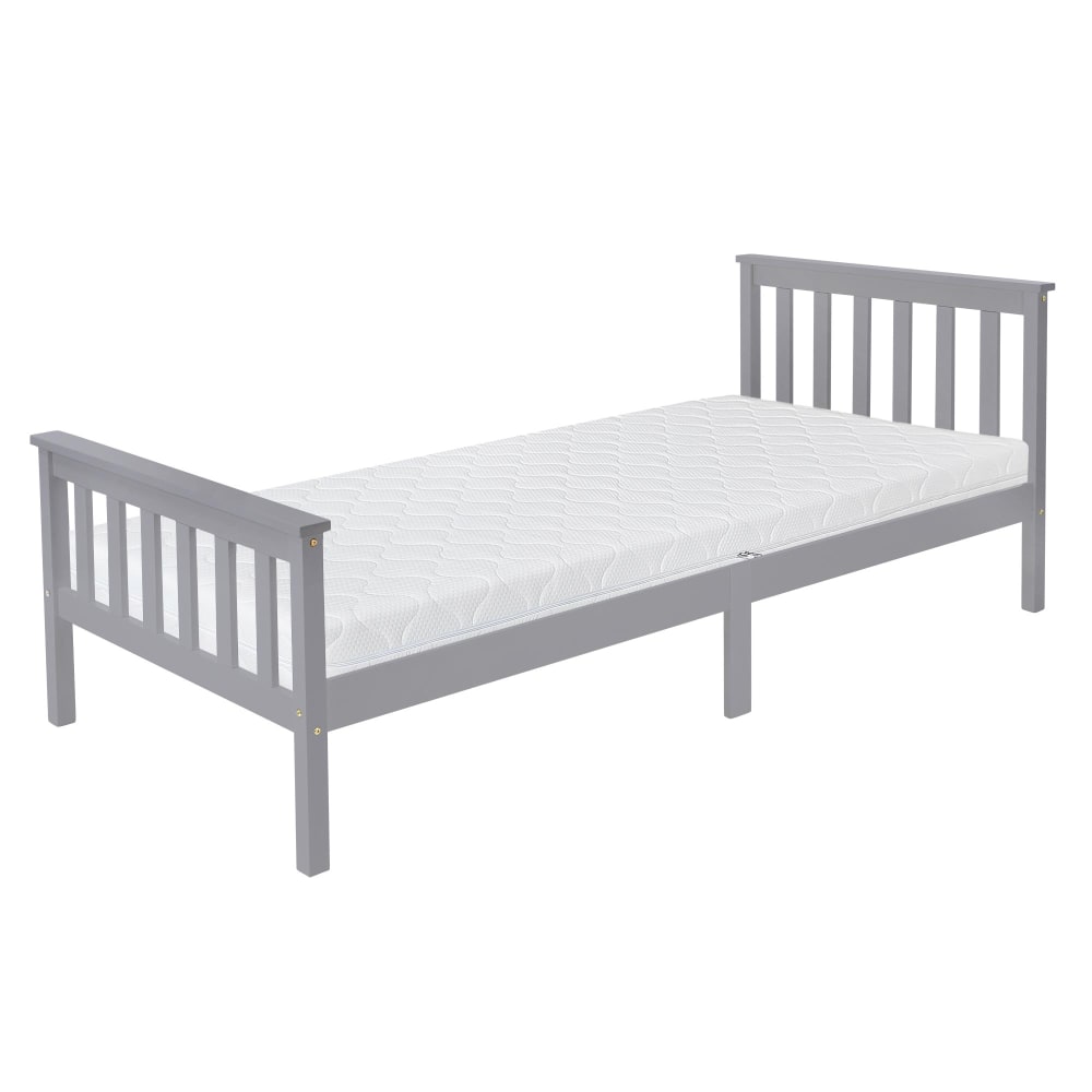 Lit enfant simple 90x200 cm gris bois sommier à lattes + matelas