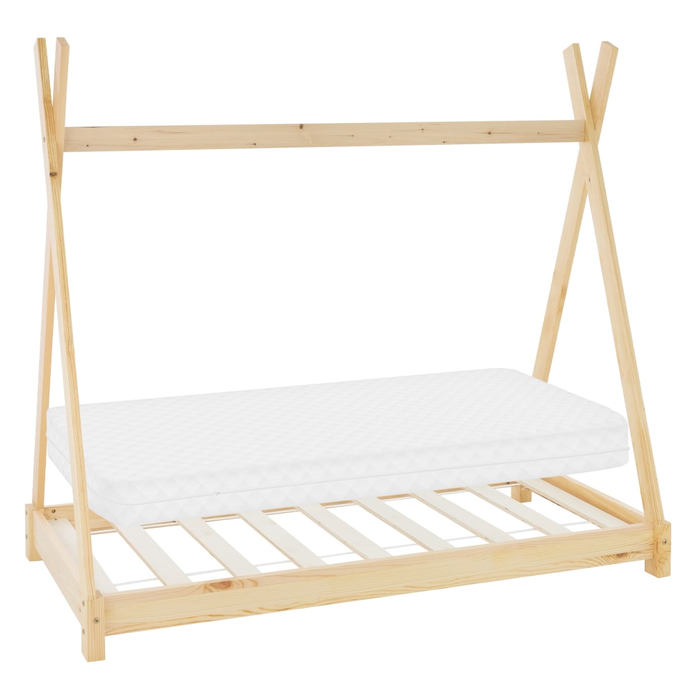 Lit tipi enfant 70x140 cm matelas et sommier inclus bois de pin beige