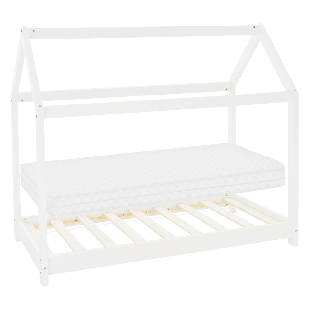 Lit cabane enfant 70x140 cm matelas et sommier inclus bois blanc