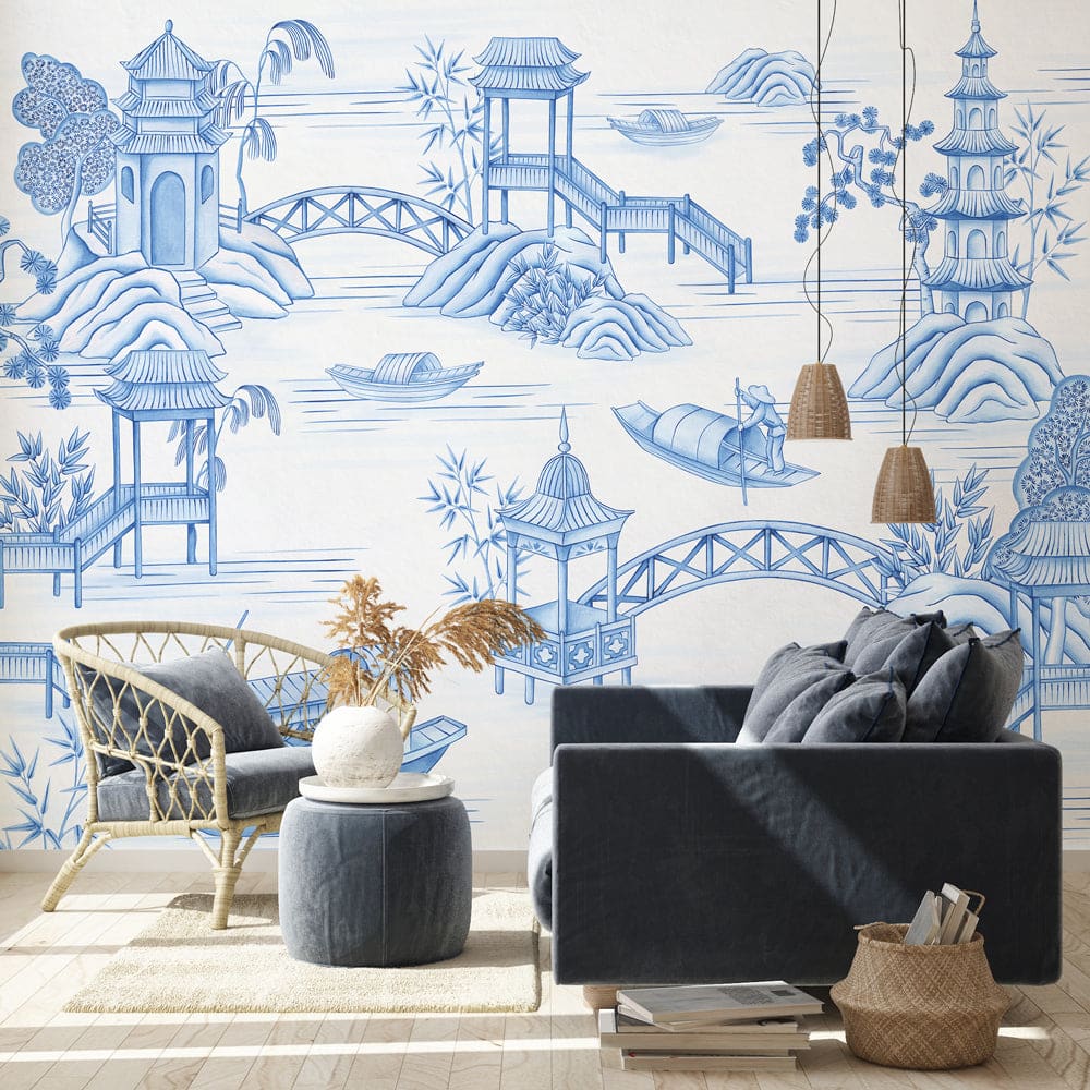 Carta da parati tnt goffrata stile orientale 400x300 cm - Multicolore - Tessuto non tessuto