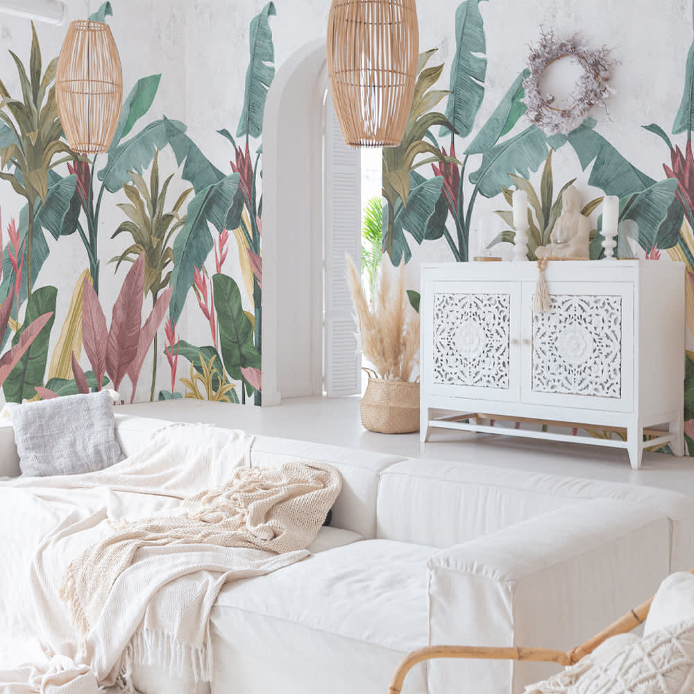 Carta da parati tnt goffrata stile tropicale 300x300 cm - Multicolore - Tessuto non tessuto