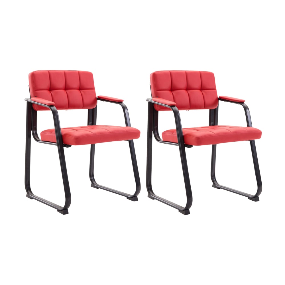 2Er Set BesucherstüHle Mit Metallgestell Sitz Aus Kunstleder Rot