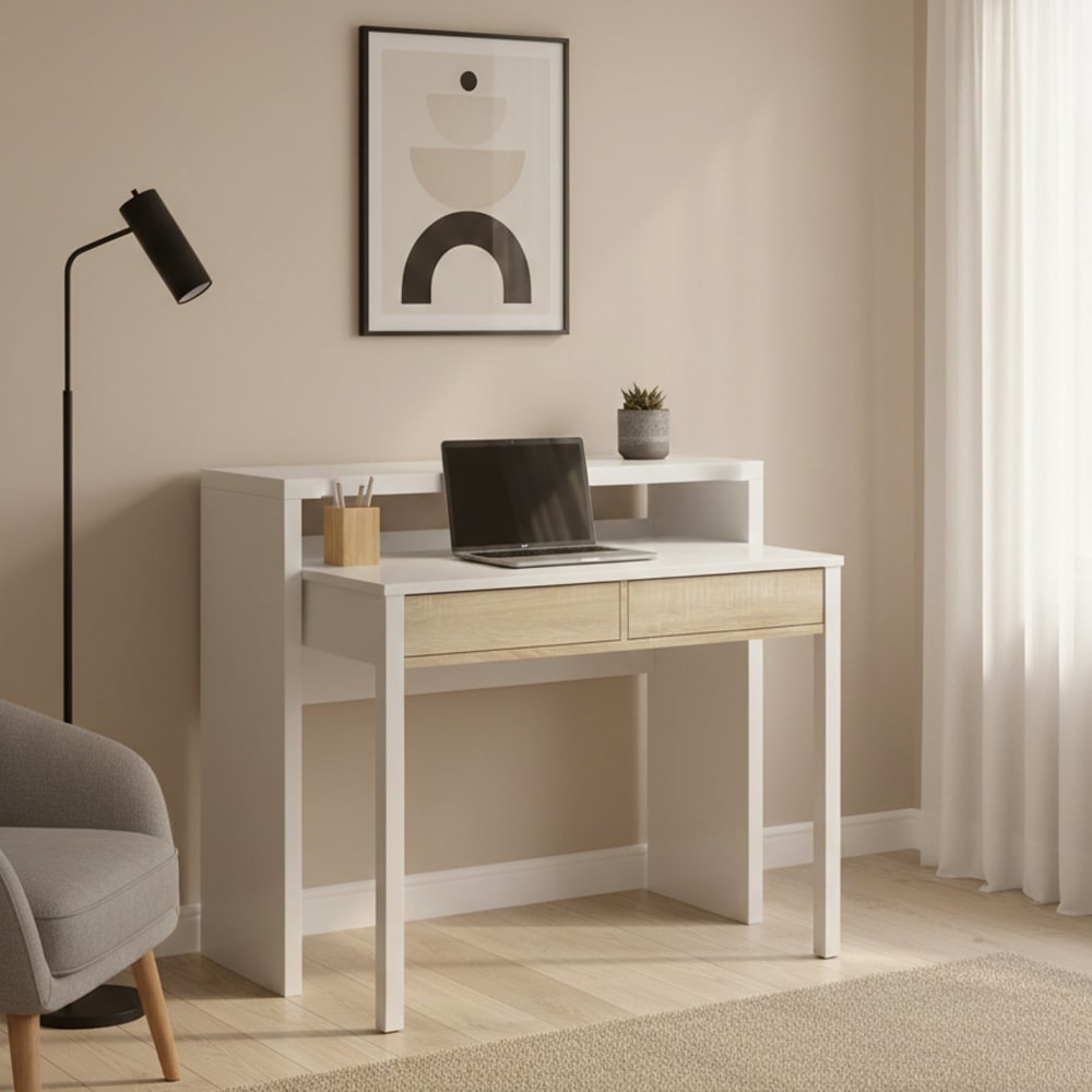 Bureau effet bois beige, blanc 98x36 cm - Maisons du Monde