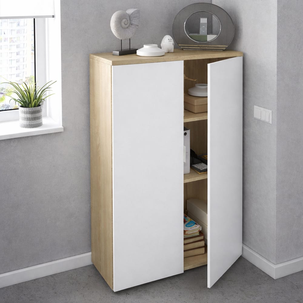 Armoire polyvalente à 2 portes effet bois blanc 80x33 cm - Maisons du Monde