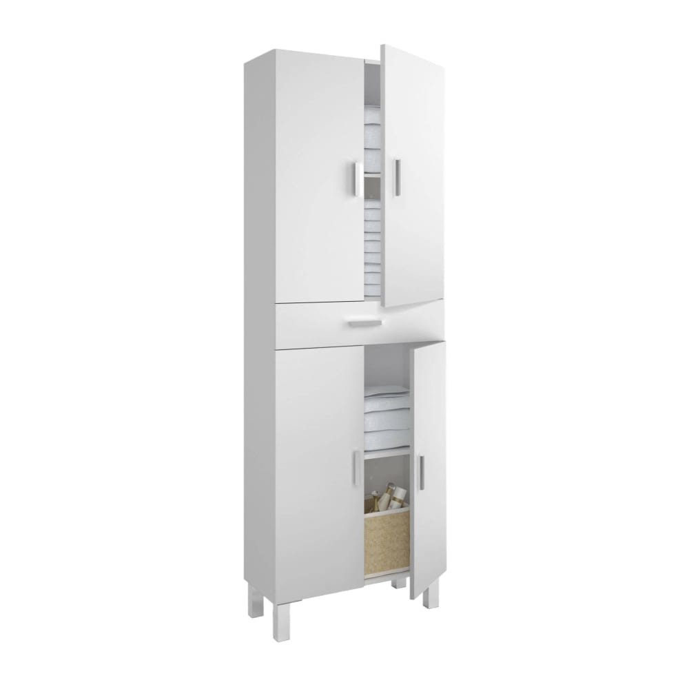 Dmora Großer Mehrzweck-Kleiderschrank mit glänzend weißer Holzoptik style modern - Holz