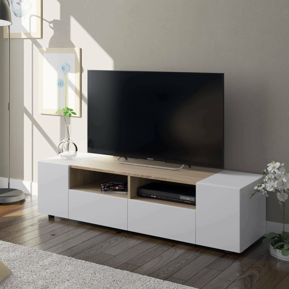 Meuble tv effet bois beige, blanc 138x42 cm - Maisons du Monde