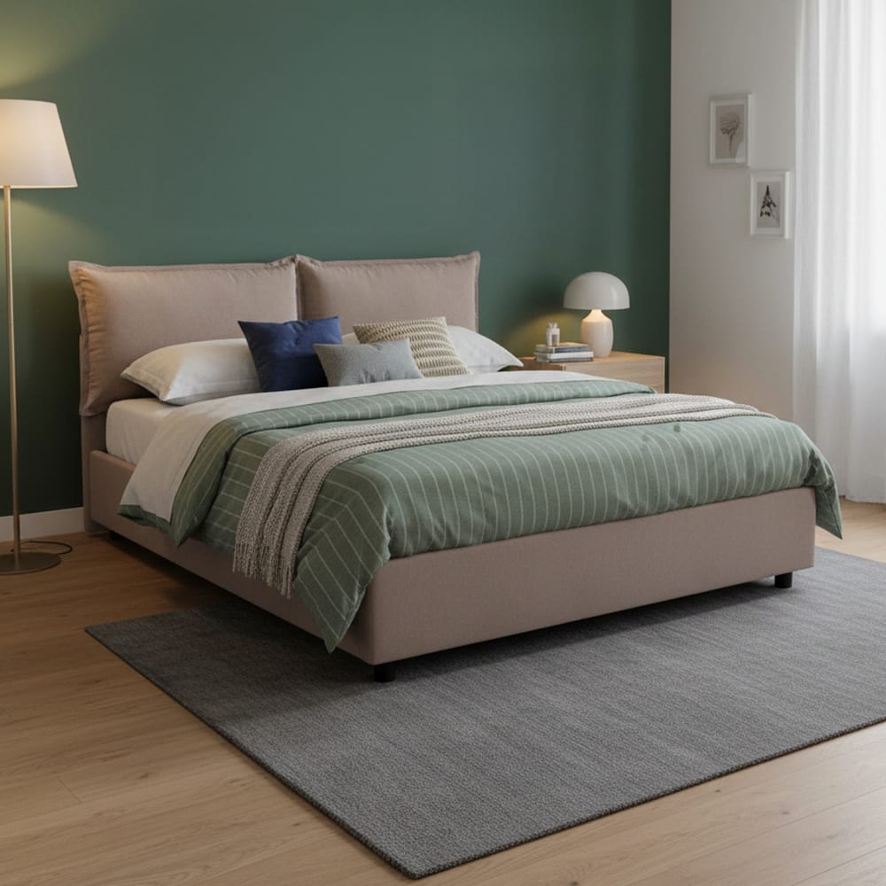 Lit double en tissu tourterelle 140x200 cm - Maisons du Monde