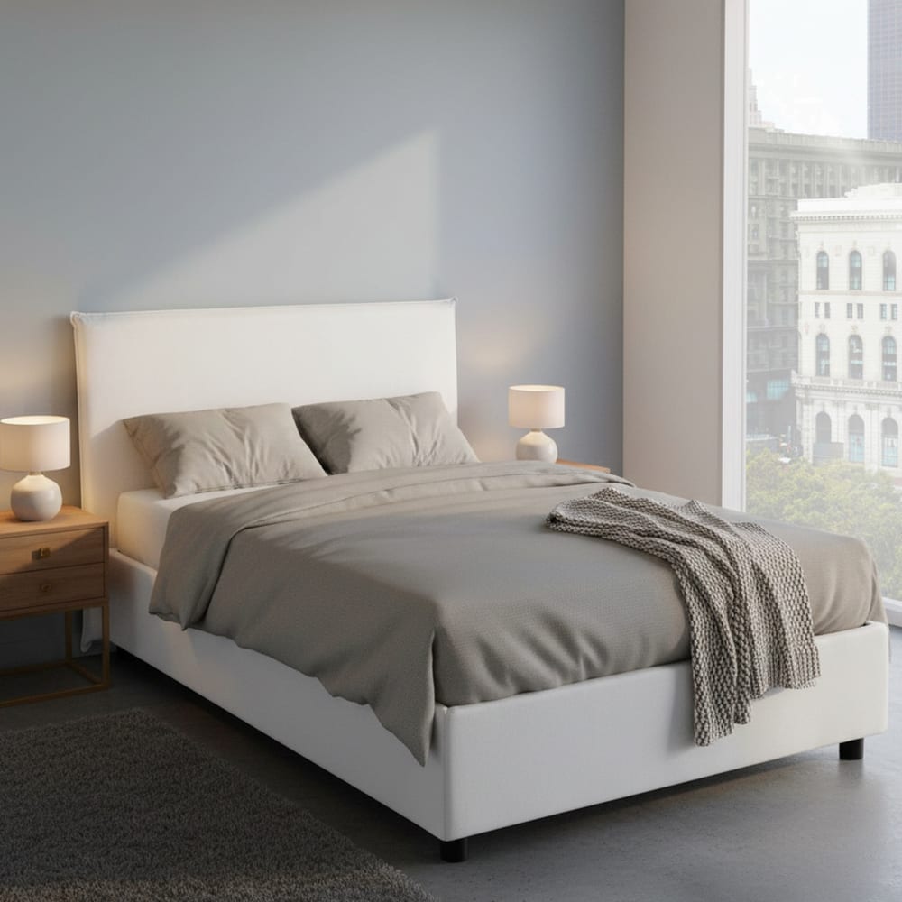 Lit double en tissu blanc 140x190 cm - Maisons du Monde