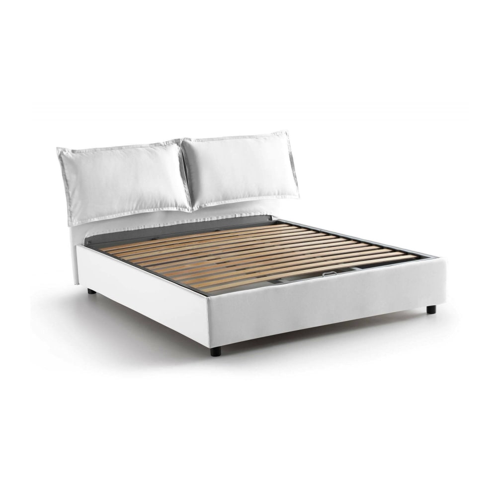 Lit double en tissu blanc 140x200 cm