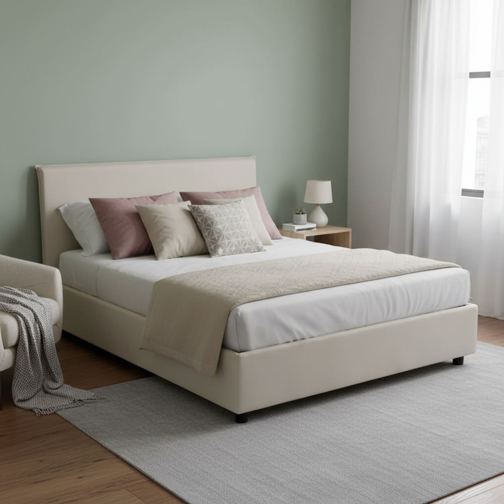 Lit à la française en tissu beige - Maisons du Monde