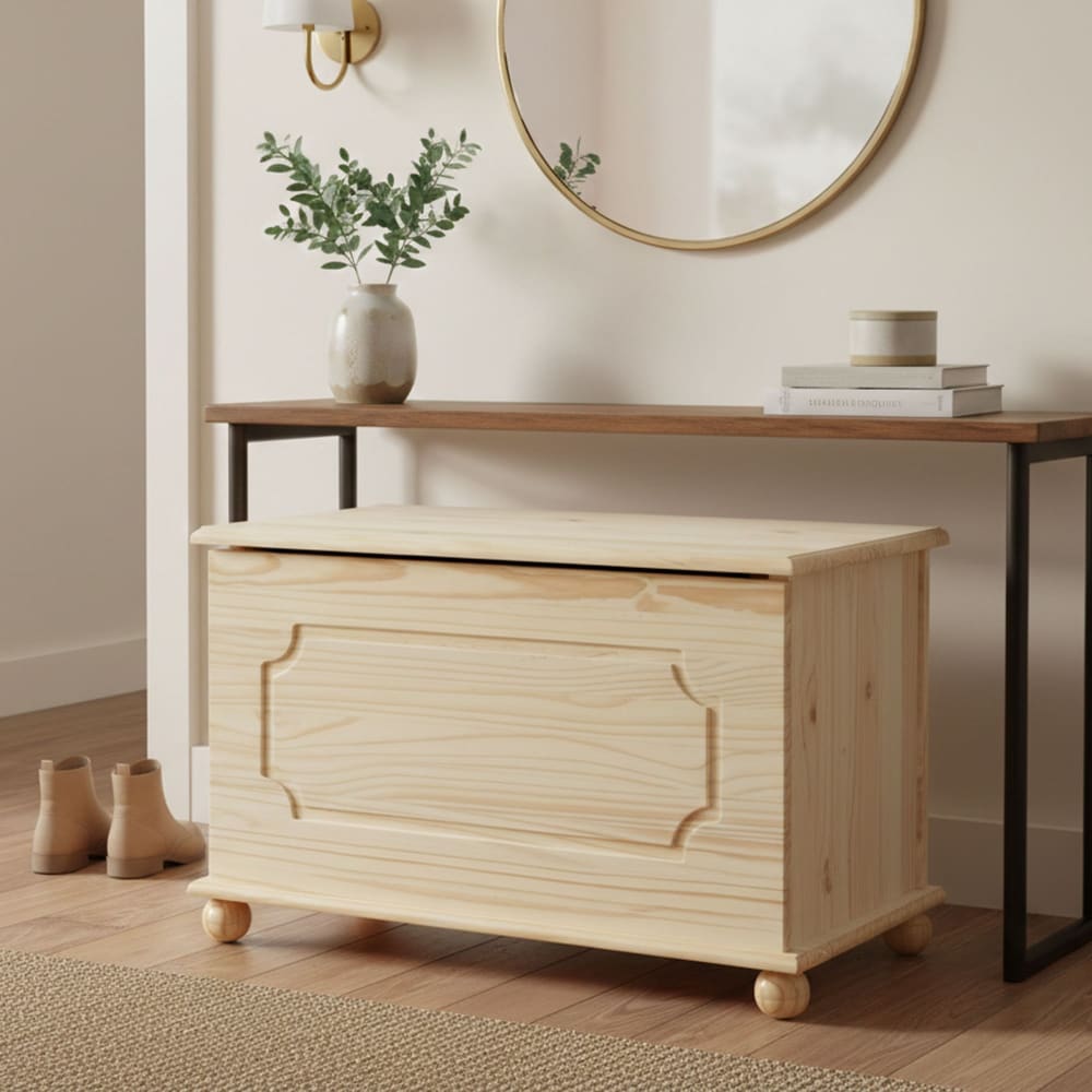 Banc coffre en bois massif brun naturel 89x53x47h cm
