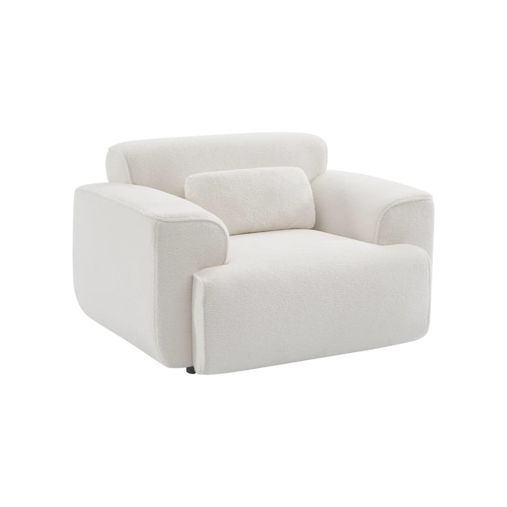 Fauteuil tissu bouclette crème, lignes arrondis