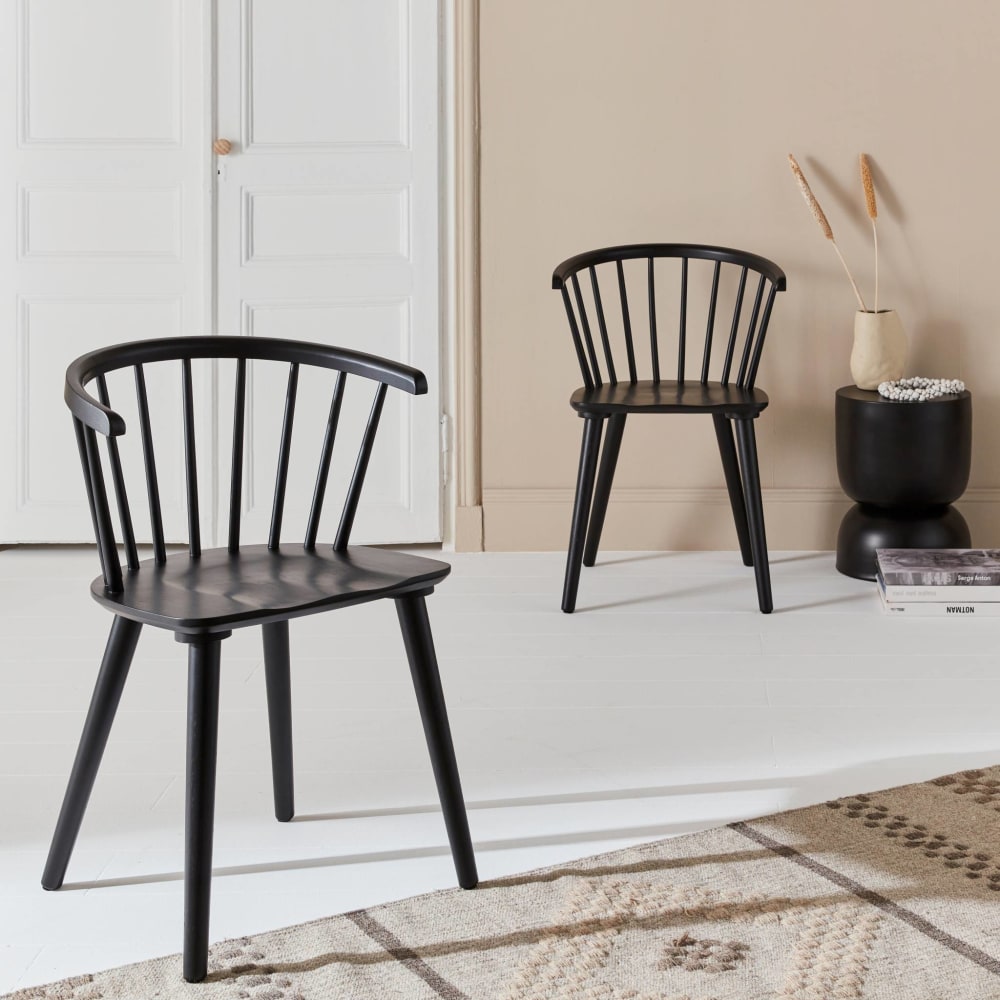 Lot de 2 chaises noires à barreaux en bois et contreplaqué