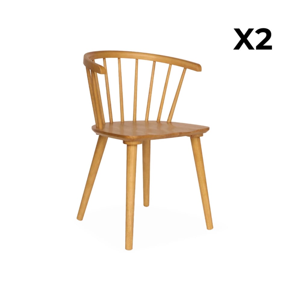 Lot de 2 chaises naturelles à barreaux en bois et contreplaqué