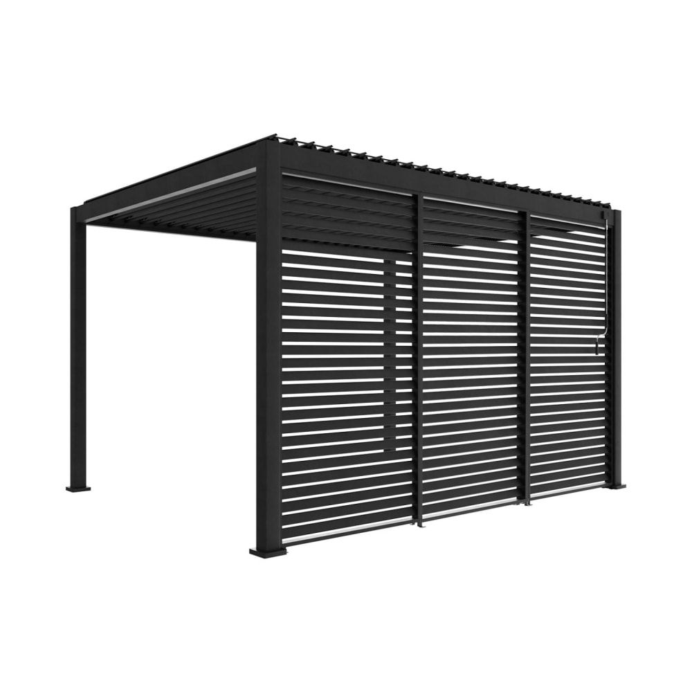 Pergola bioclimatique aluminium 4x3m, 3 persiennes 130cm anthracite