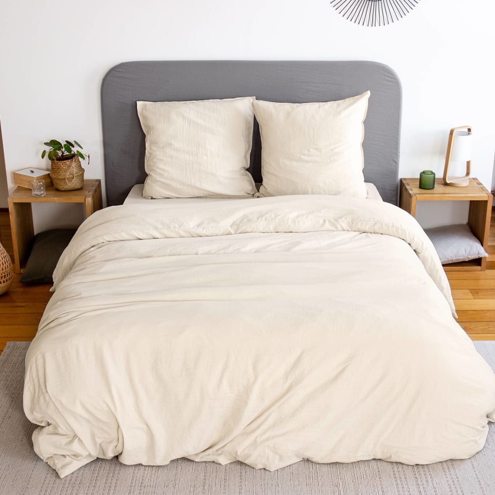 Parure de lit microfibre sable 260 x 240cm - Maisons du Monde