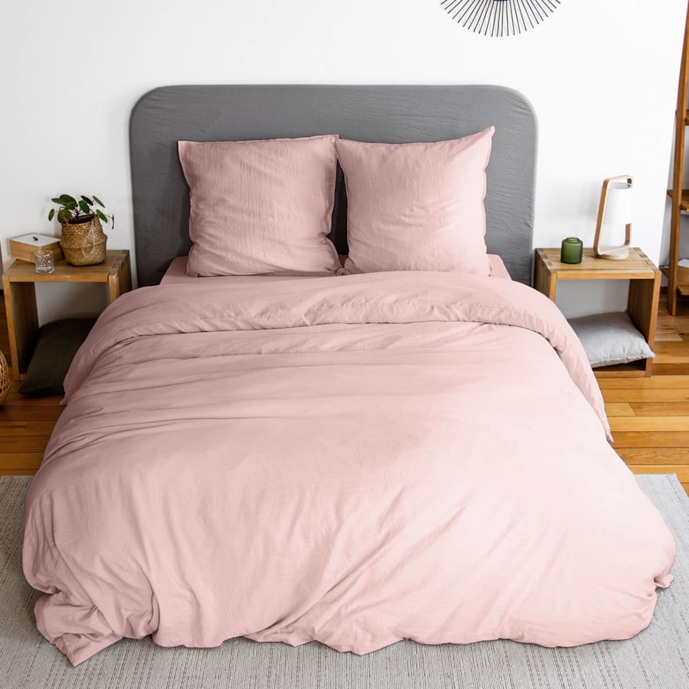 Parure de lit microfibre rose poudré 240 x 220cm - Maisons du Monde