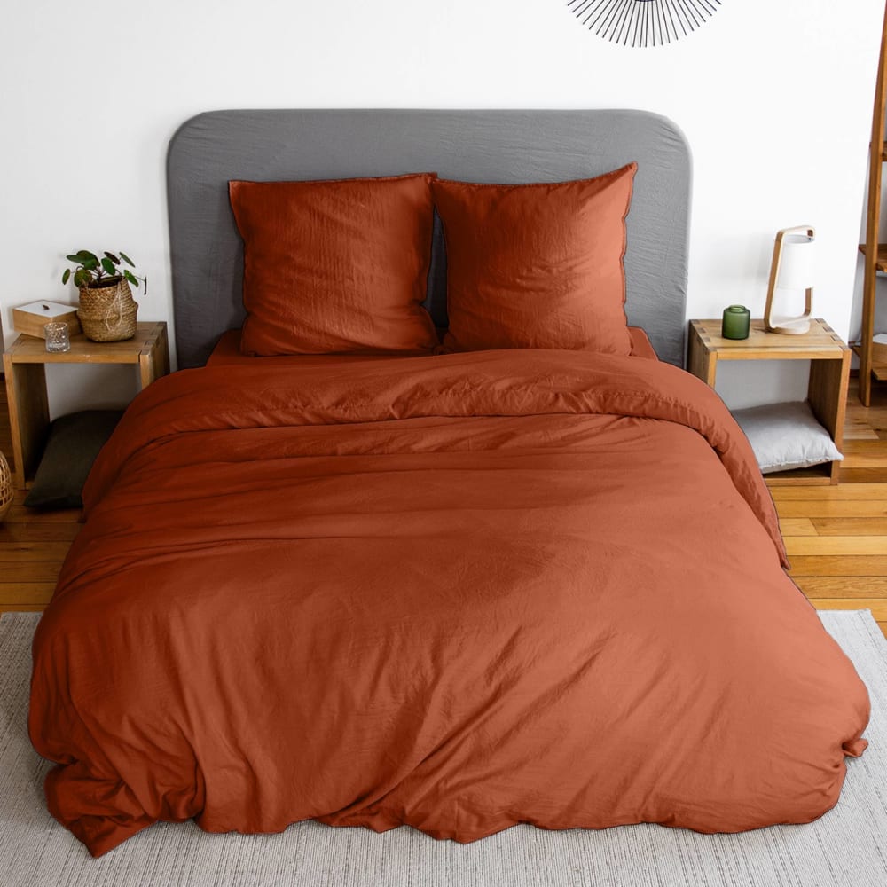 Parure de lit microfibre terracotta 260 x 240cm - Maisons du Monde