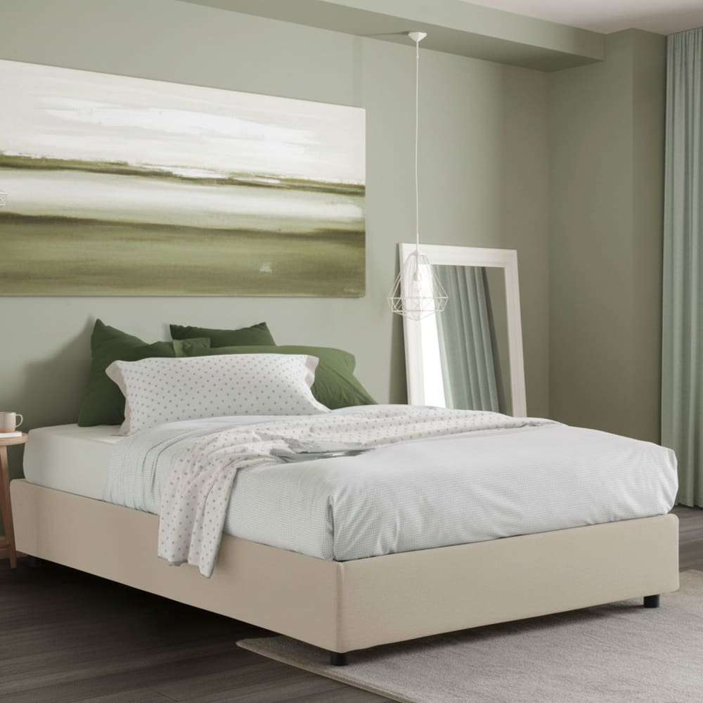 Lit à la française en tissu beige - Maisons du Monde