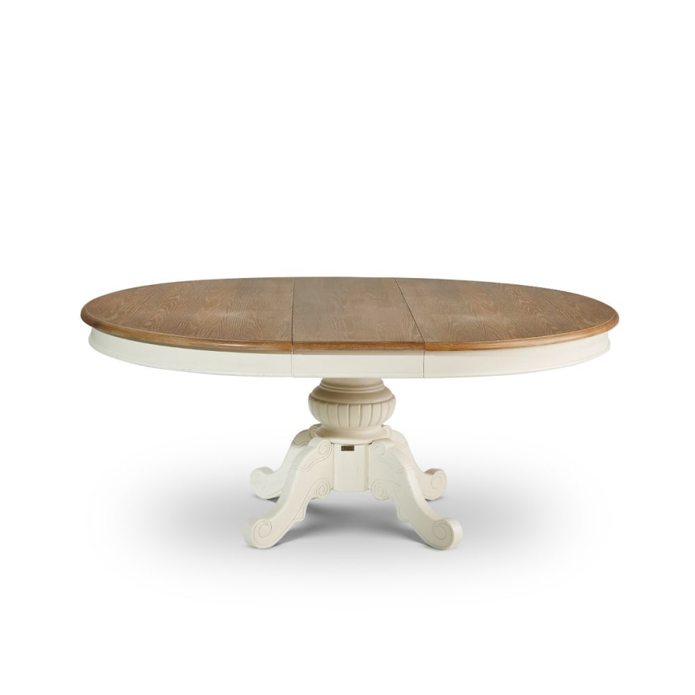 Robin des Bois Ovaltisch aus Eiche mit 1 Verlängerung für 6/8 Gedecke Weiß style classic chic Weiß Holz