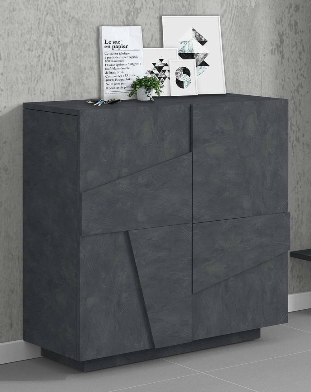 Meuble à chaussures effet bois ardoise 81x38 cm