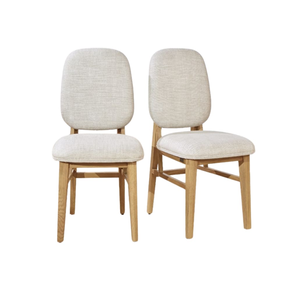 Robin des Bois Set aus 2 Stühlen aus massiver Eiche und Premium-Leinen Leinen style modern Beige Holz