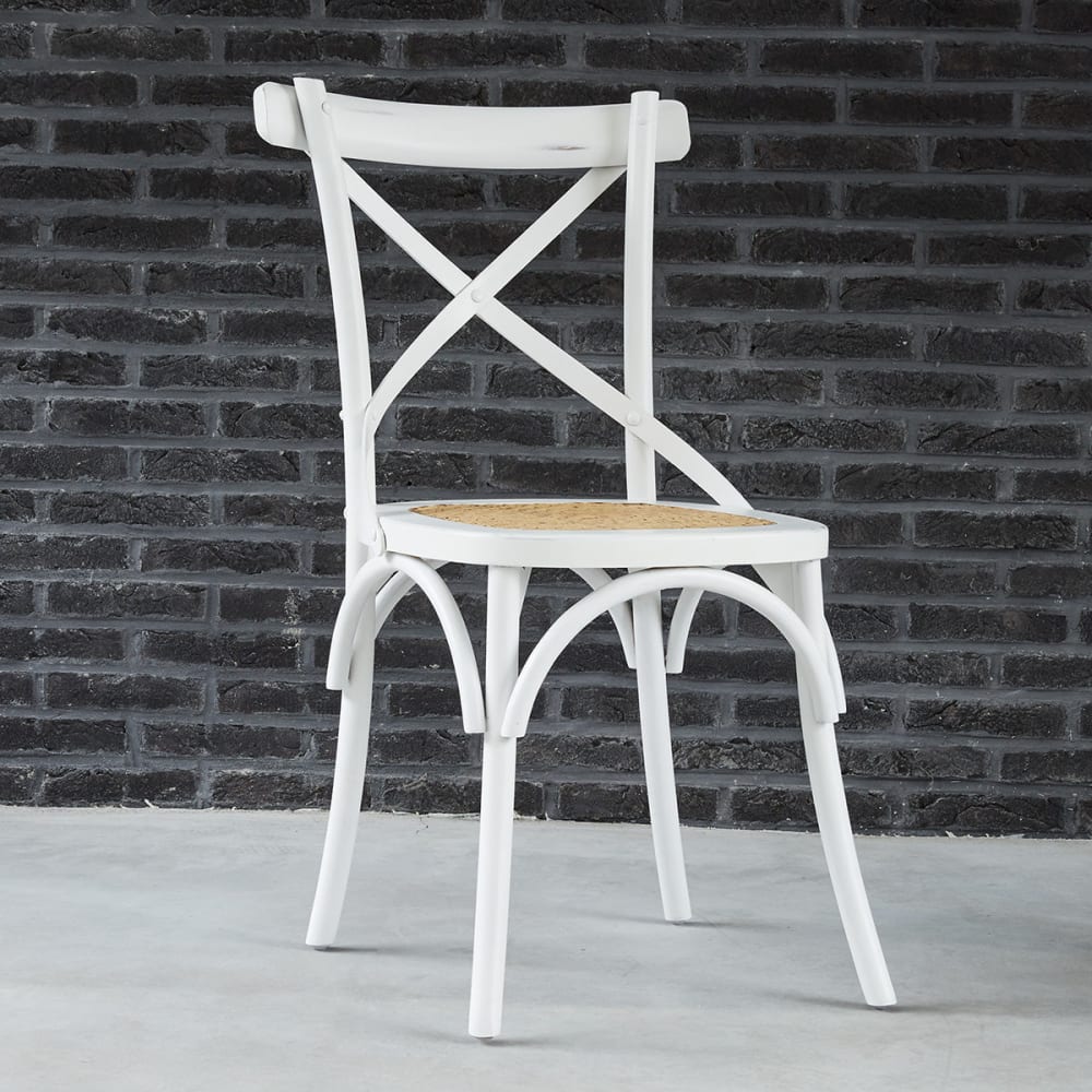 BERAH GETAH Weißer Rattan-Bistrostuhl aus Mahagoni style modern Weiß Holz
